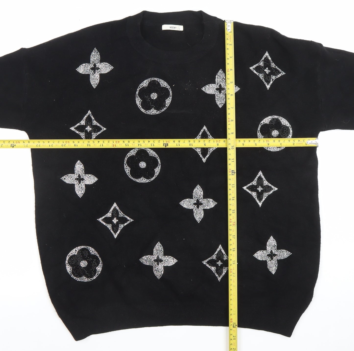 MOËWY Womens Black Crew Neck Pullover Jumper One Size Designer Knitwear
