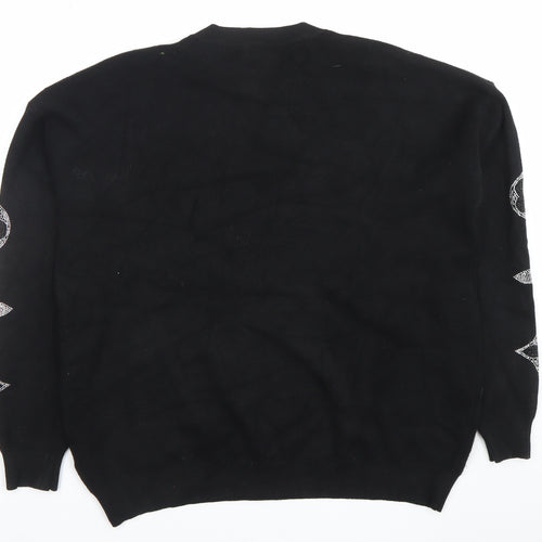 MOËWY Womens Black Crew Neck Pullover Jumper One Size Designer Knitwear