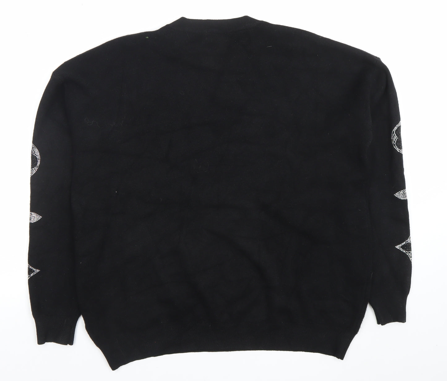 MOËWY Womens Black Crew Neck Pullover Jumper One Size Designer Knitwear