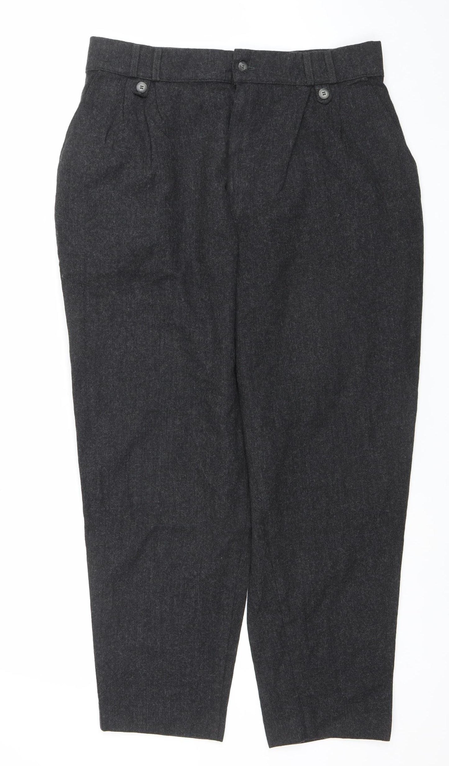 Women's Grey Regular Fit Pleated Trousers Size 18 Stretch Cotton Blend