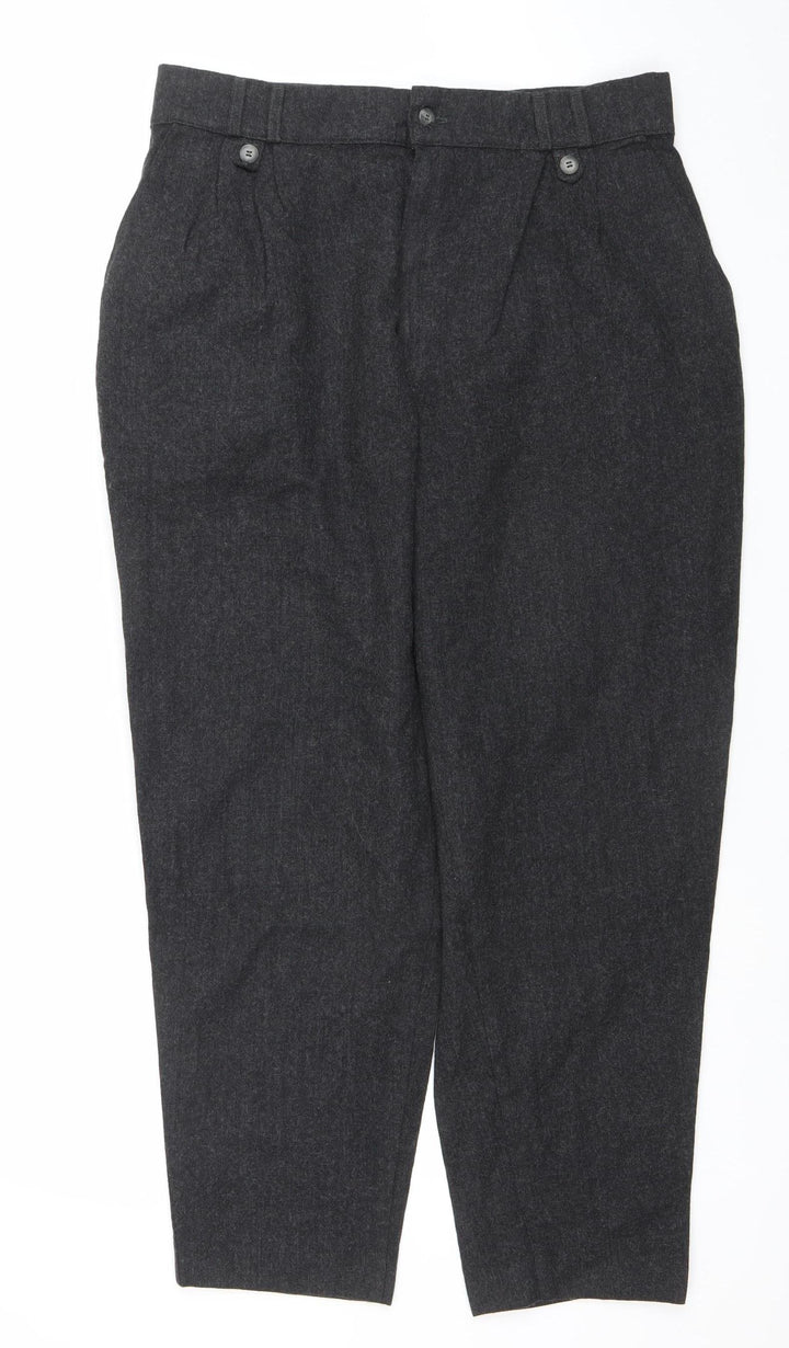 Women's Grey Regular Fit Pleated Trousers Size 18 Stretch Cotton Blend