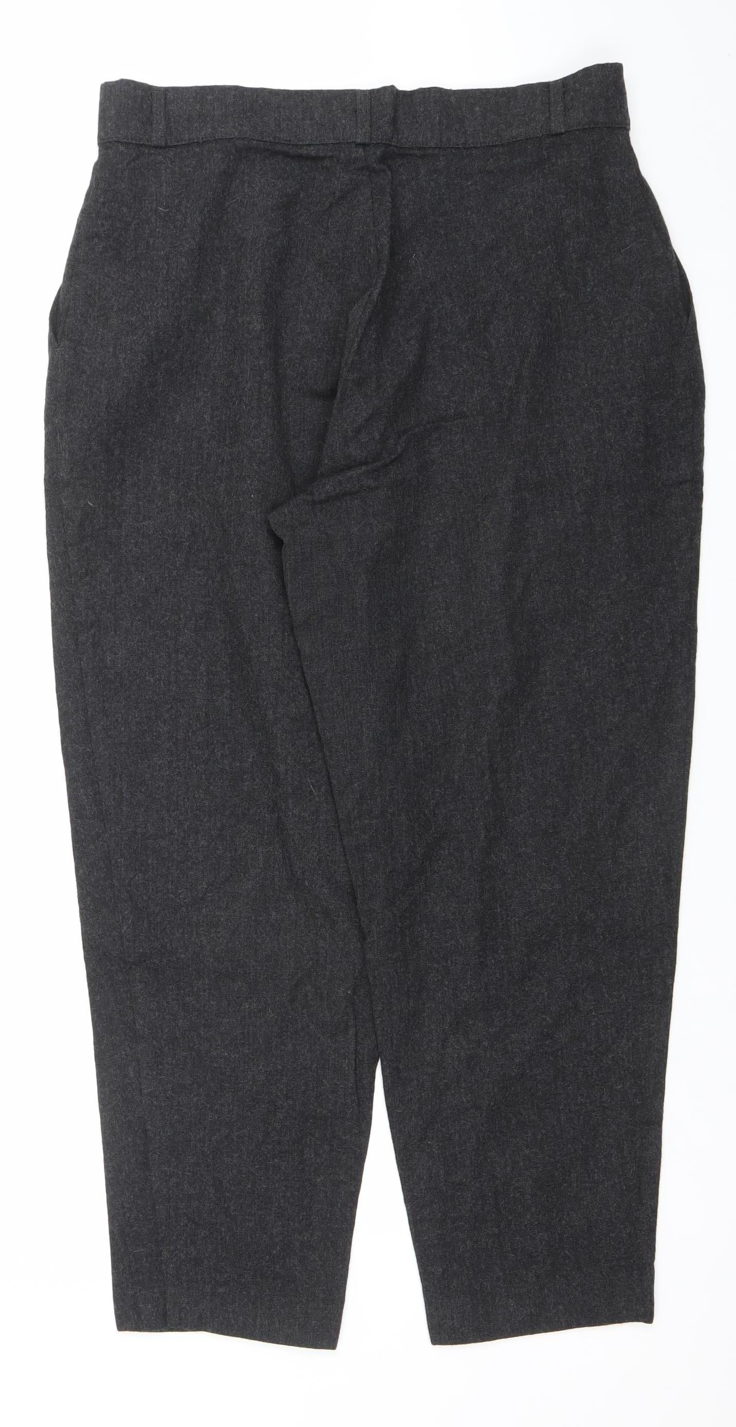 Women's Grey Regular Fit Pleated Trousers Size 18 Stretch Cotton Blend