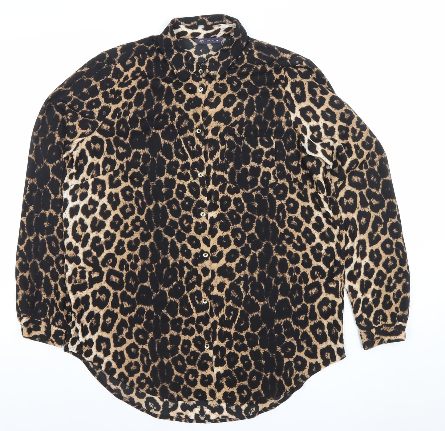 Marks and Spencer Women's Brown Leopard Print Button-Up Shirt UK 12