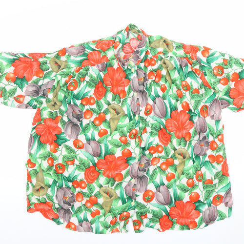 St. Bernard Womens Multicoloured Floral Linen Blend Short Sleeve Button-Up Shirt Size 10