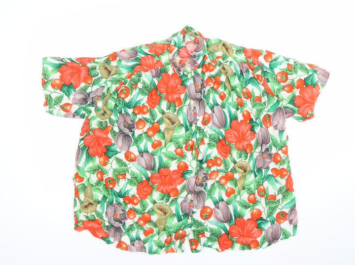 St. Bernard Womens Multicoloured Floral Linen Blend Short Sleeve Button-Up Shirt Size 10