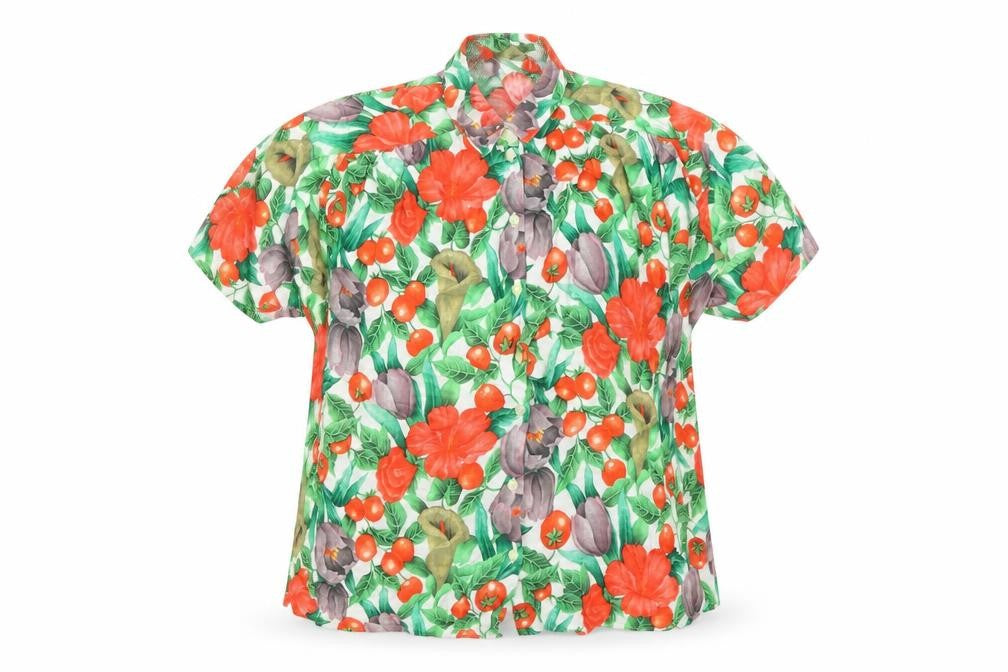 St. Bernard Womens Multicoloured Floral Linen Blend Short Sleeve Button-Up Shirt Size 10