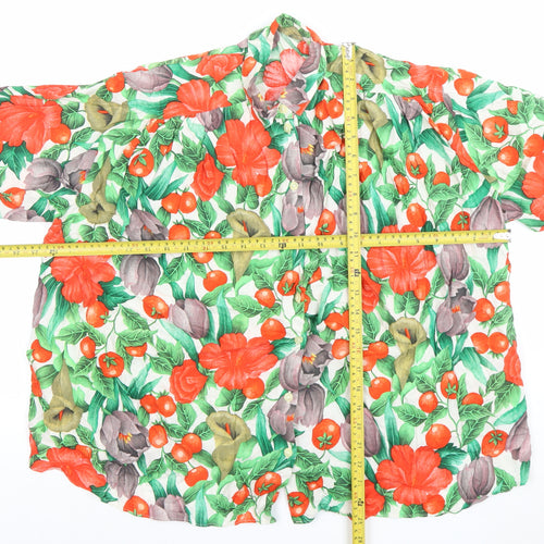 St. Bernard Womens Multicoloured Floral Linen Blend Short Sleeve Button-Up Shirt Size 10