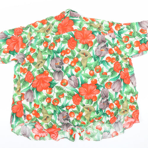 St. Bernard Womens Multicoloured Floral Linen Blend Short Sleeve Button-Up Shirt Size 10