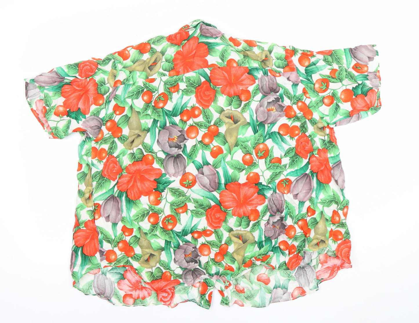 St. Bernard Womens Multicoloured Floral Linen Blend Short Sleeve Button-Up Shirt Size 10