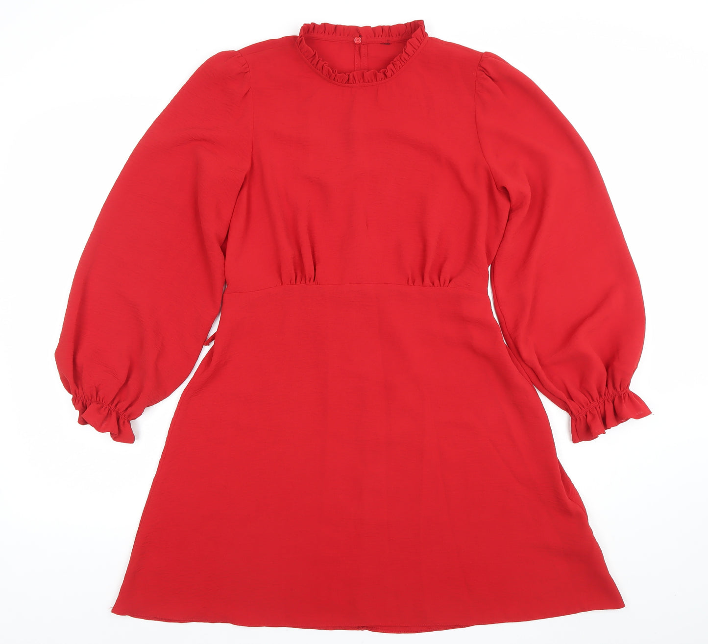 New Look Women Red A-Line Short Dress Size 12 Long Sleeve High Neck