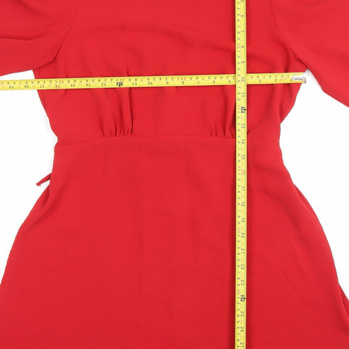 New Look Women Red A-Line Short Dress Size 12 Long Sleeve High Neck