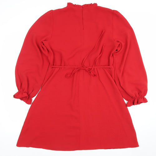 New Look Women Red A-Line Short Dress Size 12 Long Sleeve High Neck