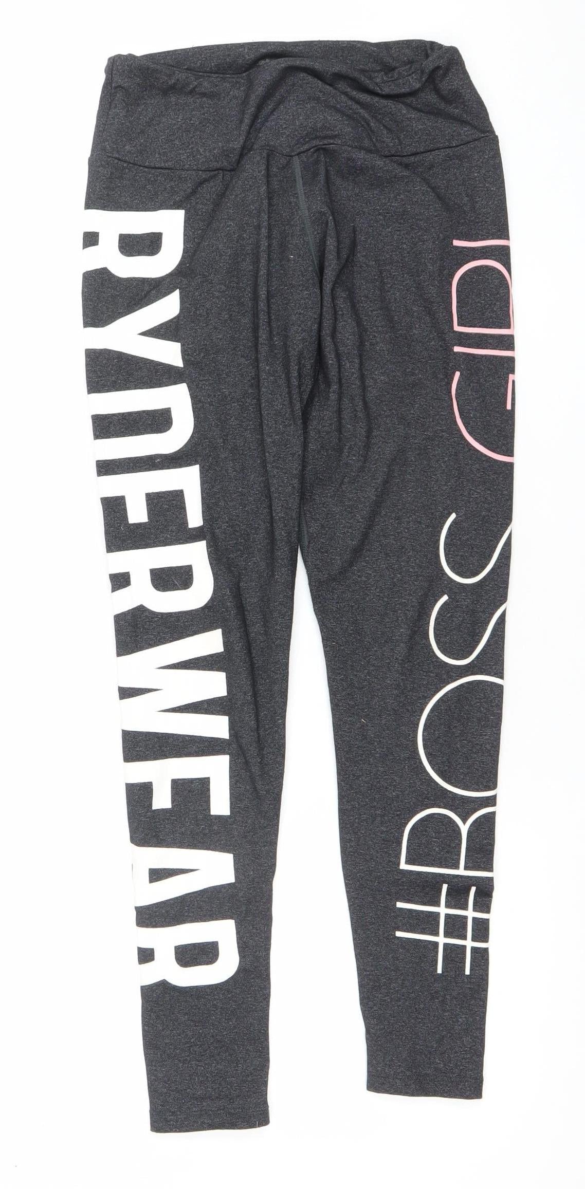 Ryderwear Women's Grey #BossGirl Slogan Gym Leggings Size S