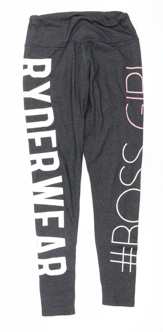 Ryderwear Women's Grey #BossGirl Slogan Gym Leggings Size S
