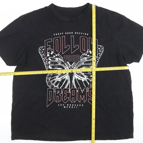 Women's Black 2XL Graphic Butterfly Cotton T-Shirt Short Sleeve Casual Top