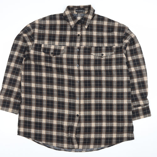 PrettyLittleThing Women's Brown Check Long Sleeve Button-Up Shirt Size 14