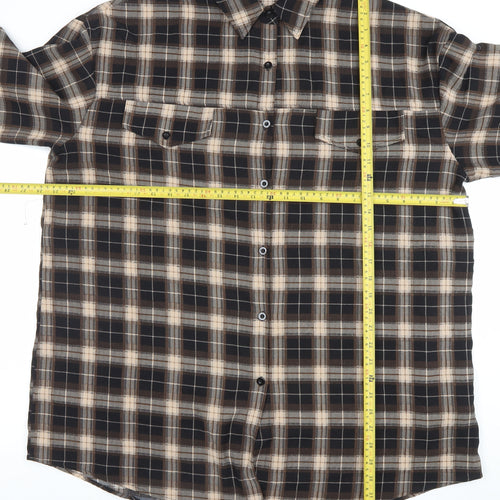 PrettyLittleThing Women's Brown Check Long Sleeve Button-Up Shirt Size 14