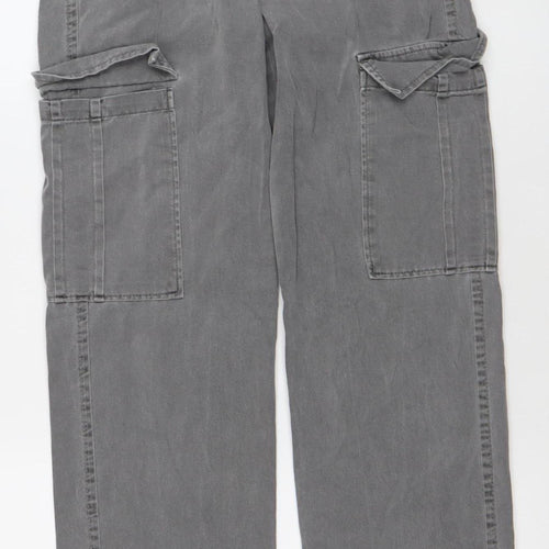 Stradivarius Women’s Grey Cargo Jeans Size 6 Regular Fit 100% Cotton