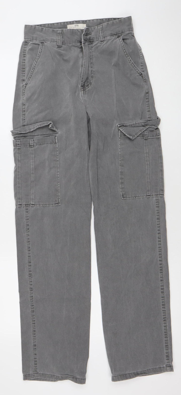 Stradivarius Women’s Grey Cargo Jeans Size 6 Regular Fit 100% Cotton