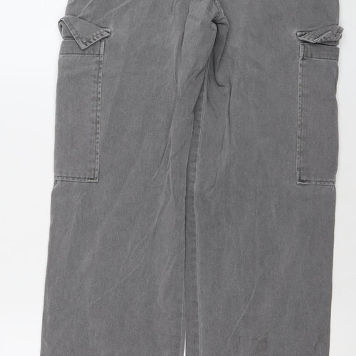 Stradivarius Women’s Grey Cargo Jeans Size 6 Regular Fit 100% Cotton