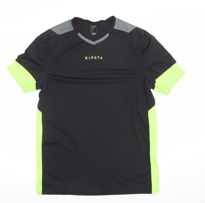 Kipsta Men's Black Short Sleeve V-Neck Football T-Shirt Size S