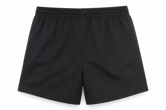 Front view of Umbro boys’ black large b athletic sports shorts polyester activewear
