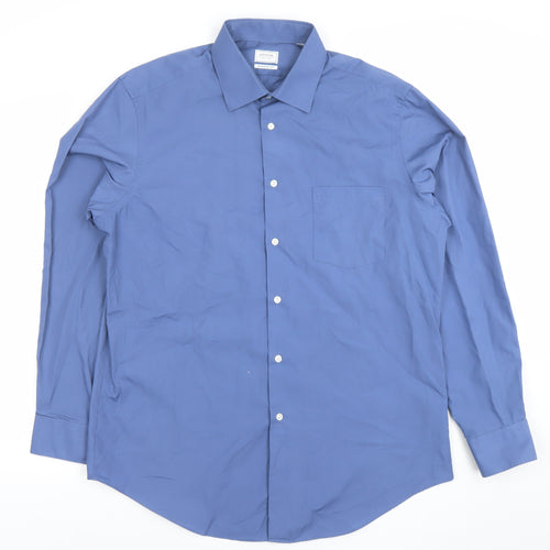 Arrow Men's Blue Athletic Fit Long Sleeve Formal Dress Shirt Size L 42cm