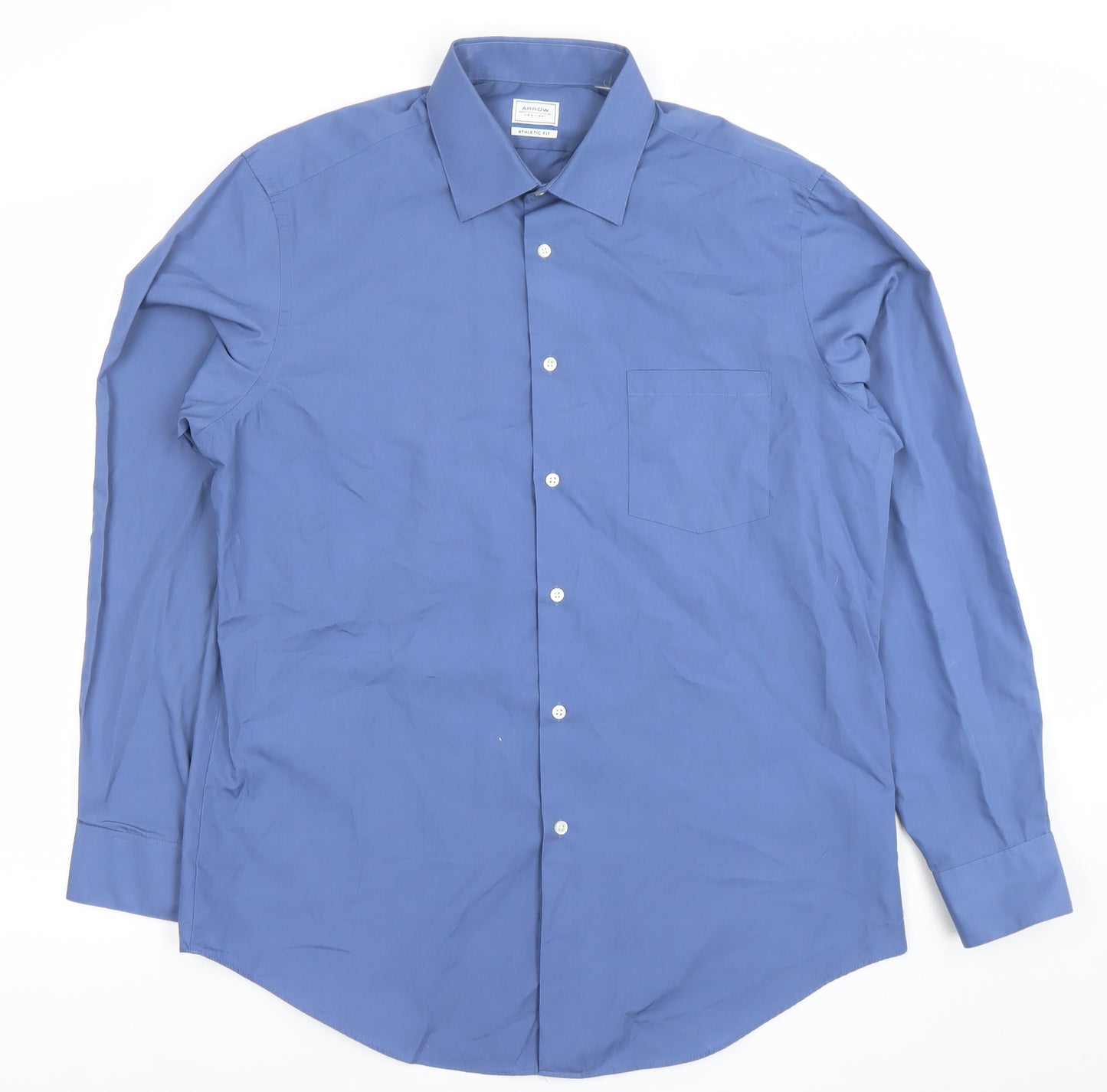 Arrow Men's Blue Athletic Fit Long Sleeve Formal Dress Shirt Size L 42cm