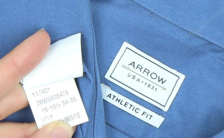 Arrow Men's Blue Athletic Fit Long Sleeve Formal Dress Shirt Size L 42cm