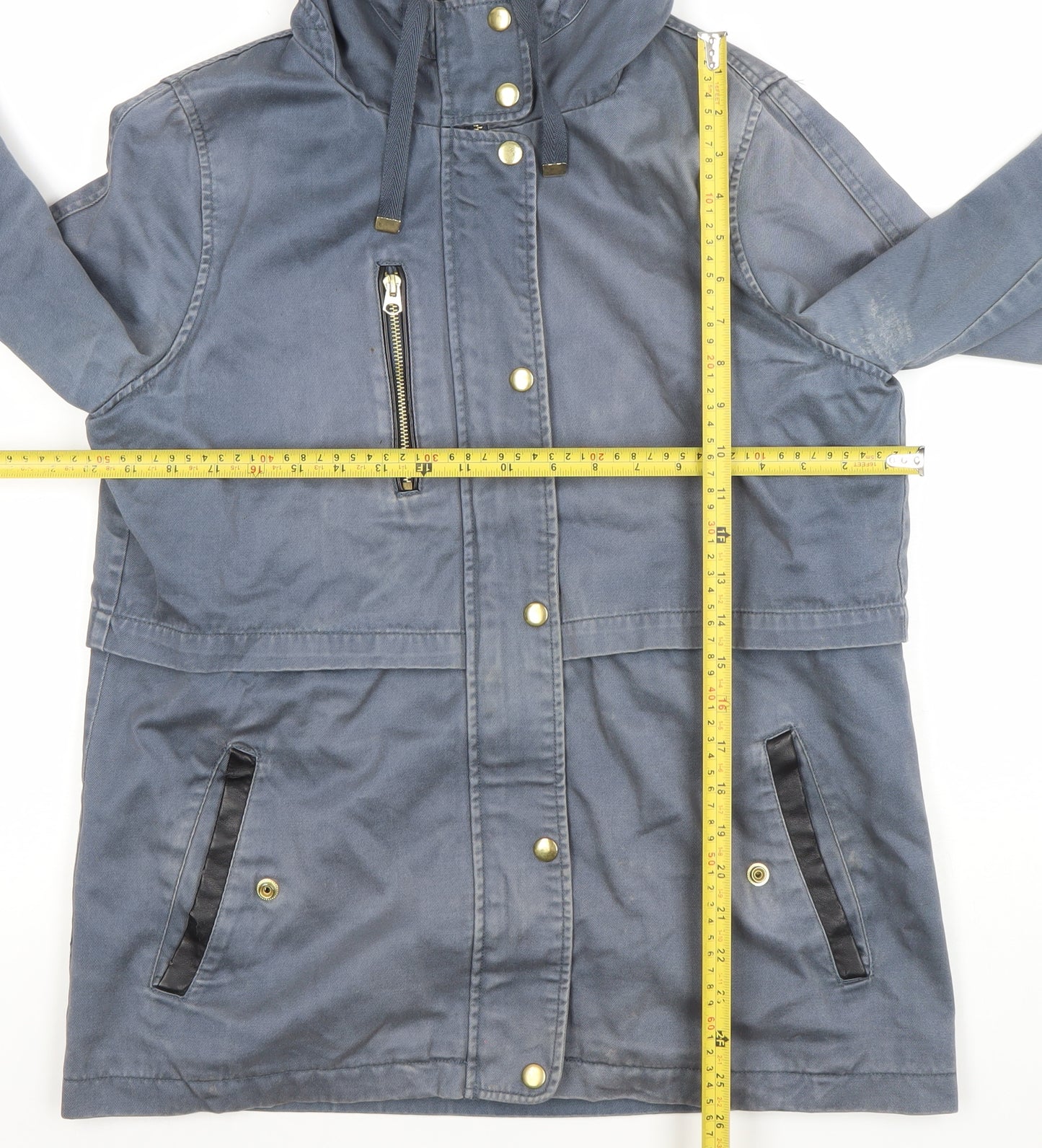Topshop Women's Blue Hooded Parka Jacket Size 12 Cotton Blend