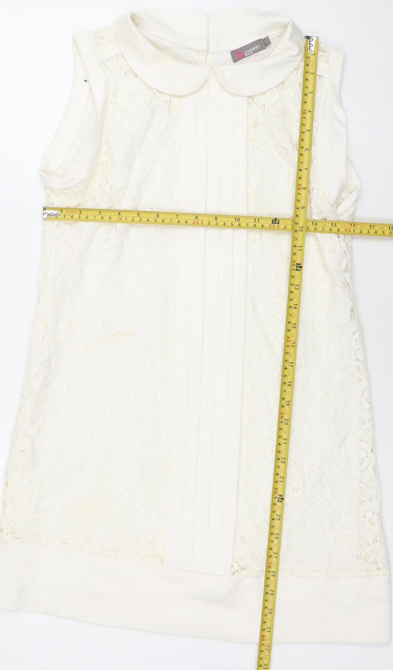 Cherry Design Women Ivory Lace Shift Dress Size 12 Wedding Formal