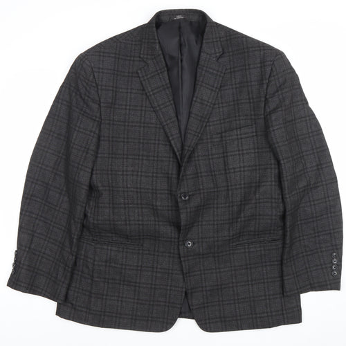 Haggar Men's Grey Checked Blazer 44S Classic Fit Two-Button Jacket