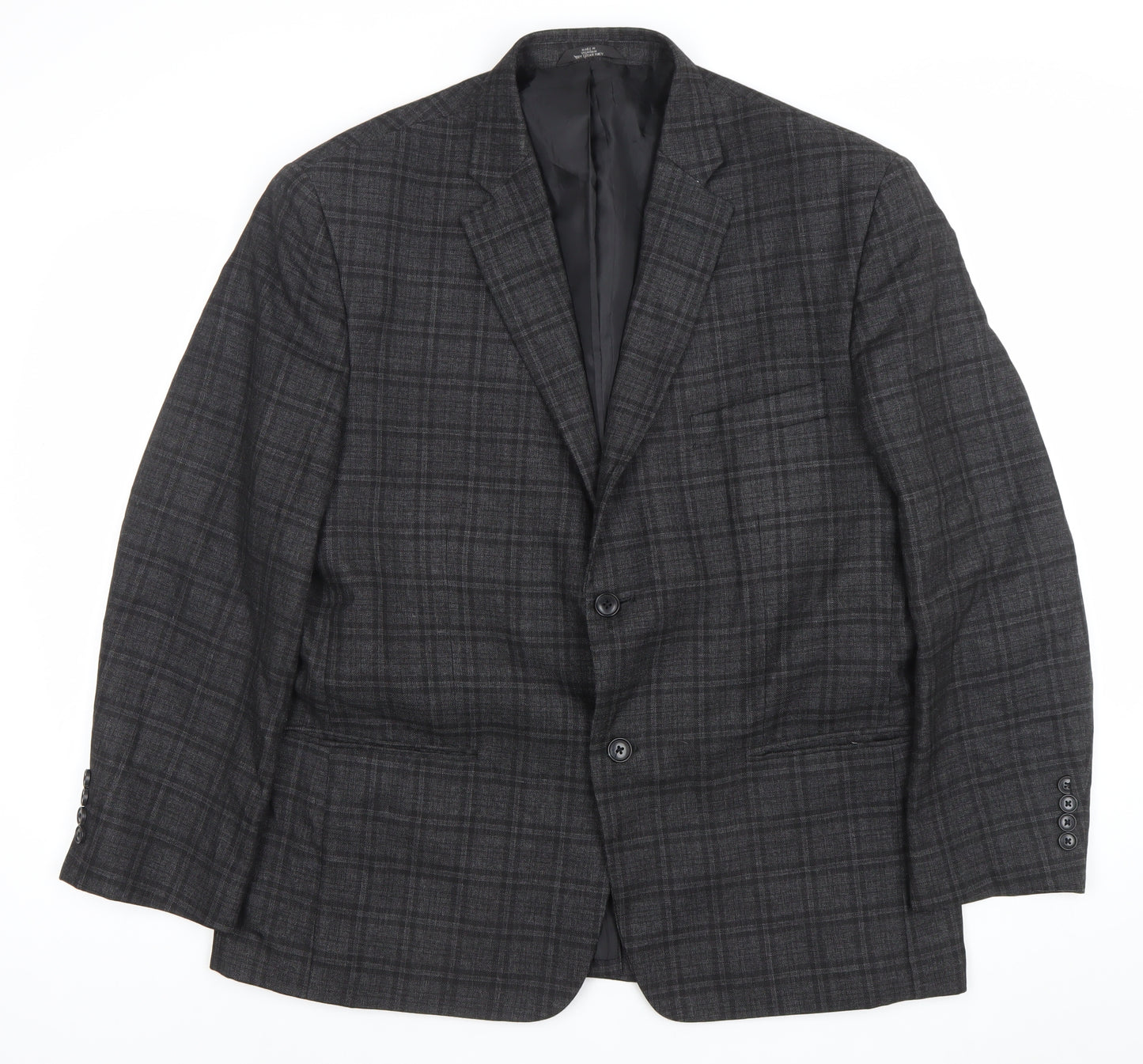 Haggar Men's Grey Checked Blazer 44S Classic Fit Two-Button Jacket