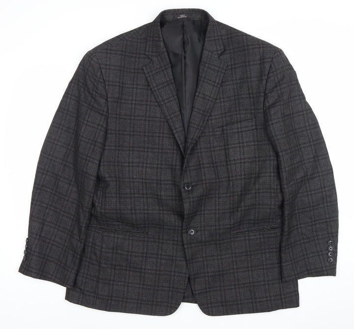 Haggar Men's Grey Checked Blazer 44S Classic Fit Two-Button Jacket