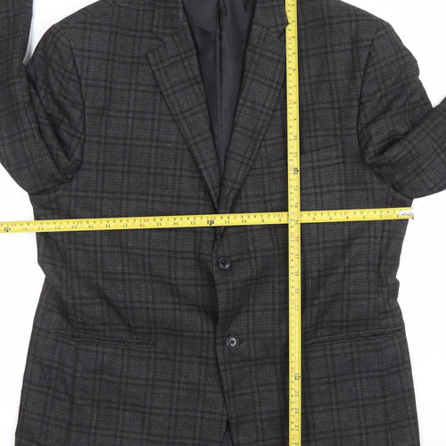 Haggar Men's Grey Checked Blazer 44S Classic Fit Two-Button Jacket