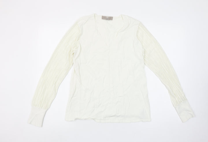 Paul Costelloe Living Women’s Ivory V-Neck Long Sleeve Blouse Size 14