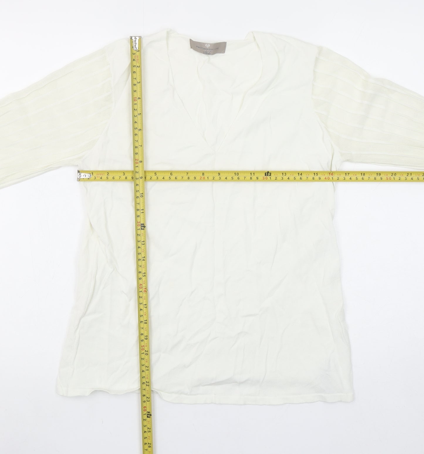 Paul Costelloe Living Women’s Ivory V-Neck Long Sleeve Blouse Size 14