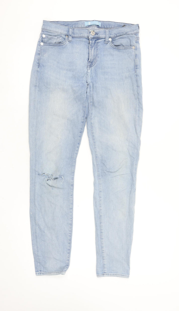 7 For All Mankind Womens Blue Size 28 Skinny Mid Rise Distressed Jeans