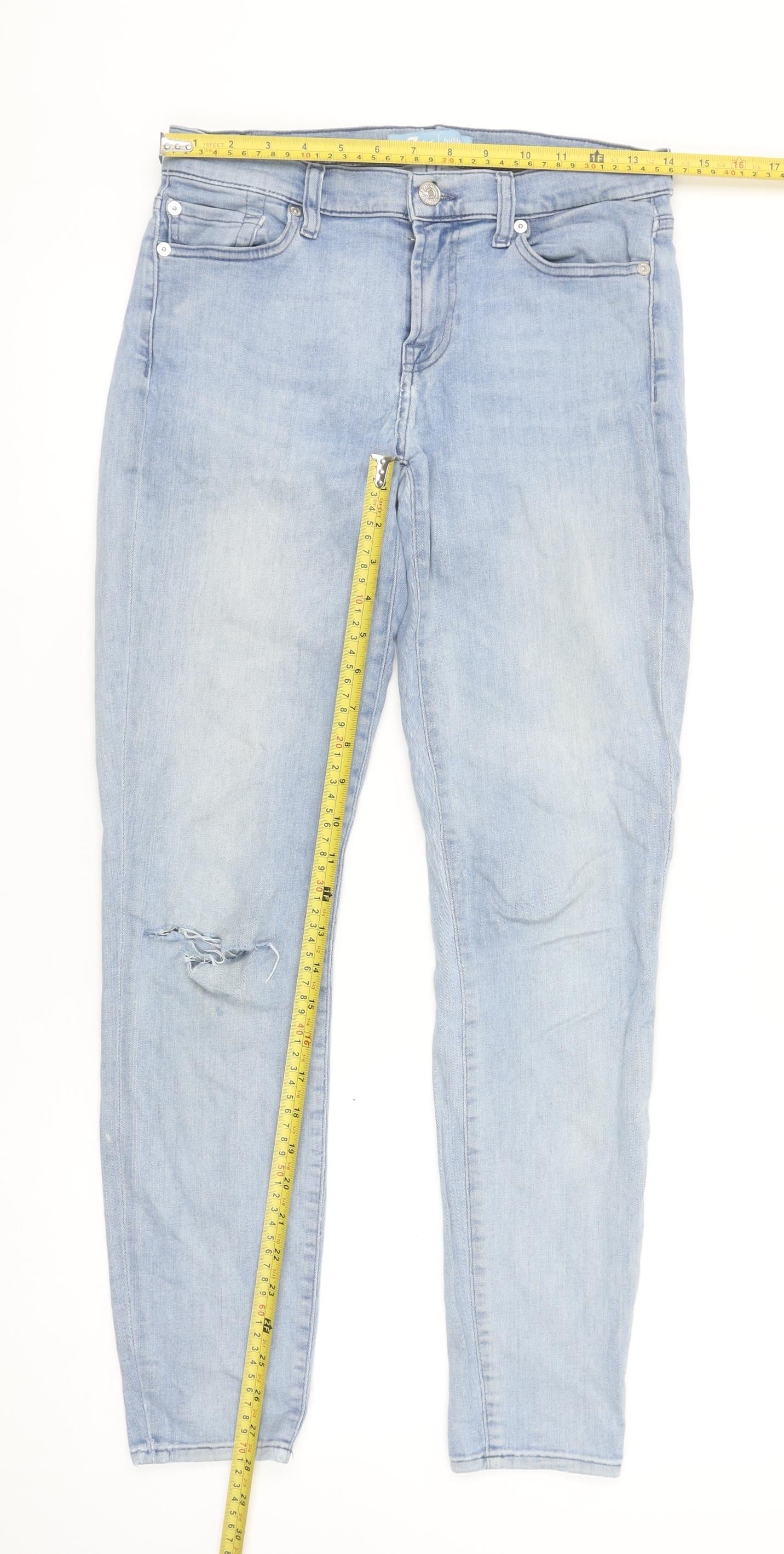 7 For All Mankind Womens Blue Size 28 Skinny Mid Rise Distressed Jeans