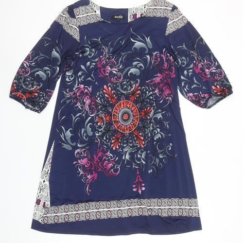Stella Morgan Women's Blue Shift Dress S Bohemian Floral Stretch