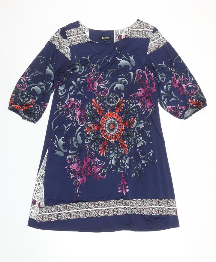 Stella Morgan Women's Blue Shift Dress S Bohemian Floral Stretch
