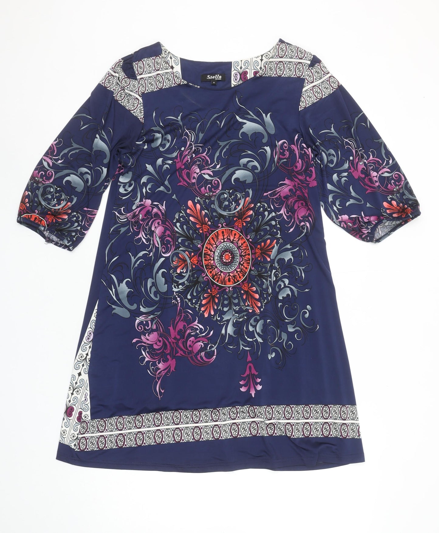 Stella Morgan Women's Blue Shift Dress S Bohemian Floral Stretch