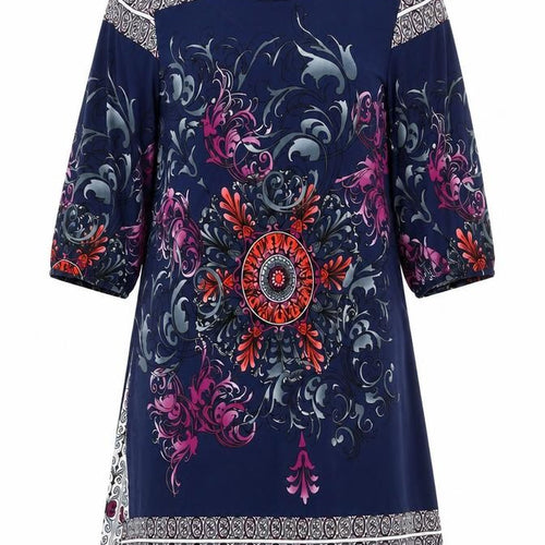 Stella Morgan Women's Blue Shift Dress S Bohemian Floral Stretch