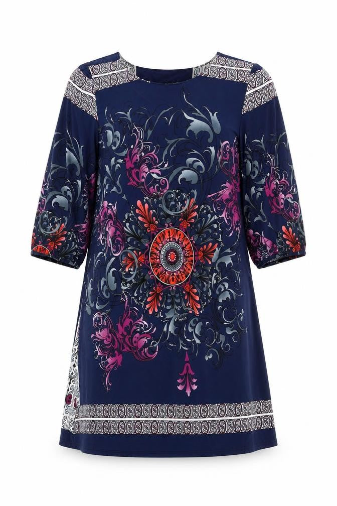 Stella Morgan Women's Blue Shift Dress S Bohemian Floral Stretch