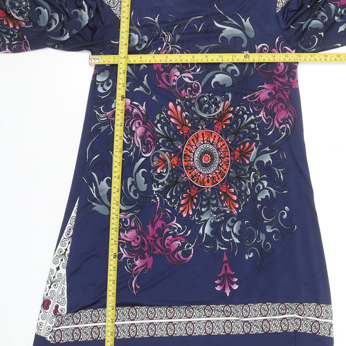 Stella Morgan Women's Blue Shift Dress S Bohemian Floral Stretch