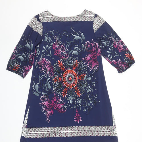 Stella Morgan Women's Blue Shift Dress S Bohemian Floral Stretch