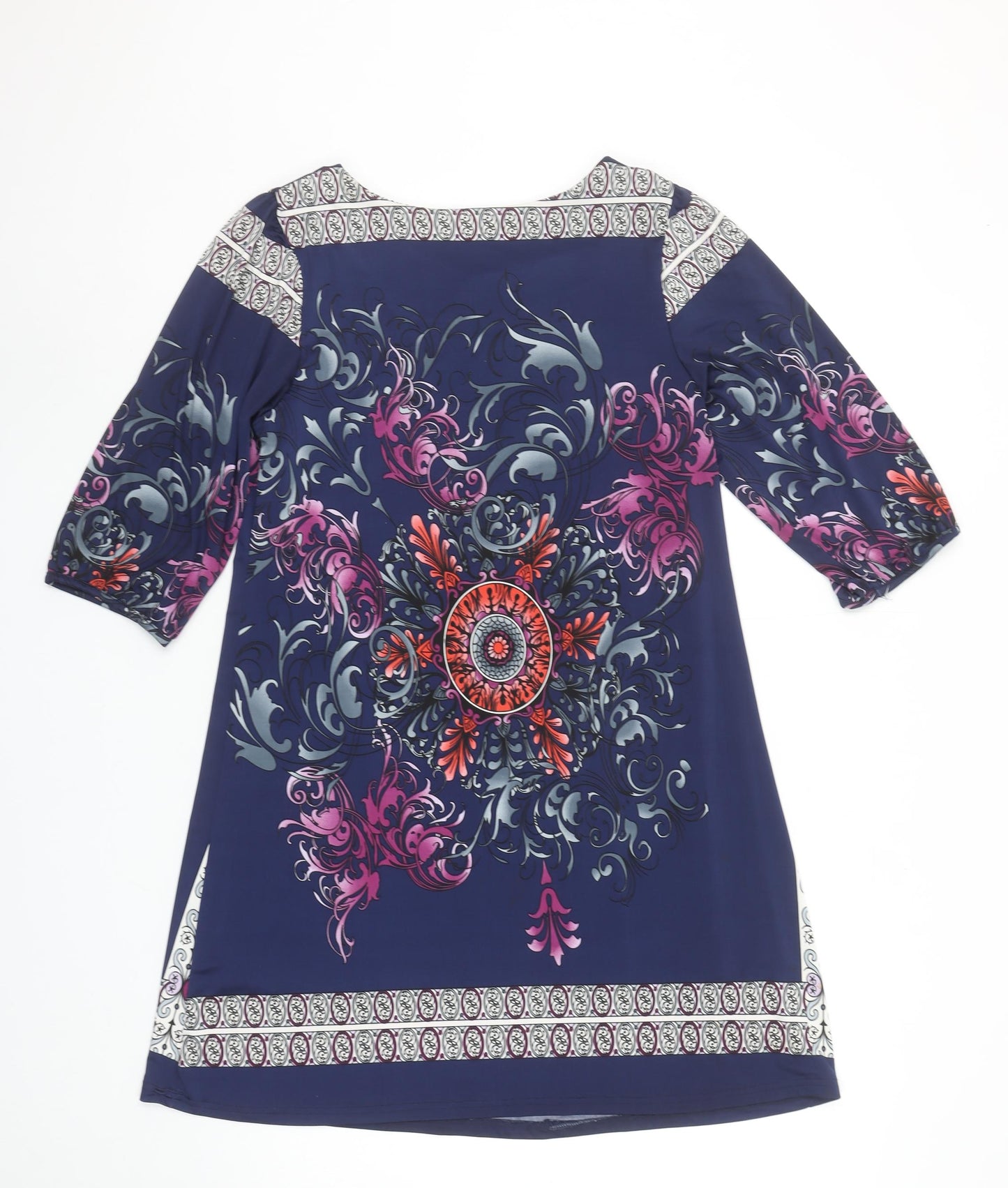 Stella Morgan Women's Blue Shift Dress S Bohemian Floral Stretch