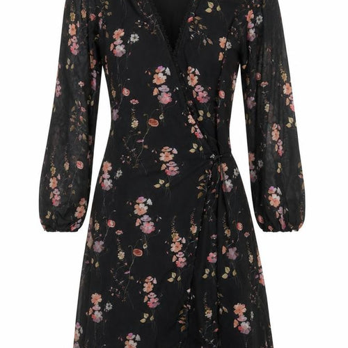 Urban Outfitters Women Black Floral Wrap Dress XS Long Sleeve