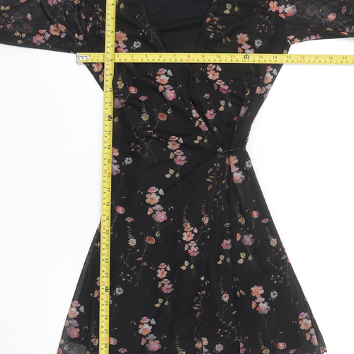 Urban Outfitters Women Black Floral Wrap Dress XS Long Sleeve
