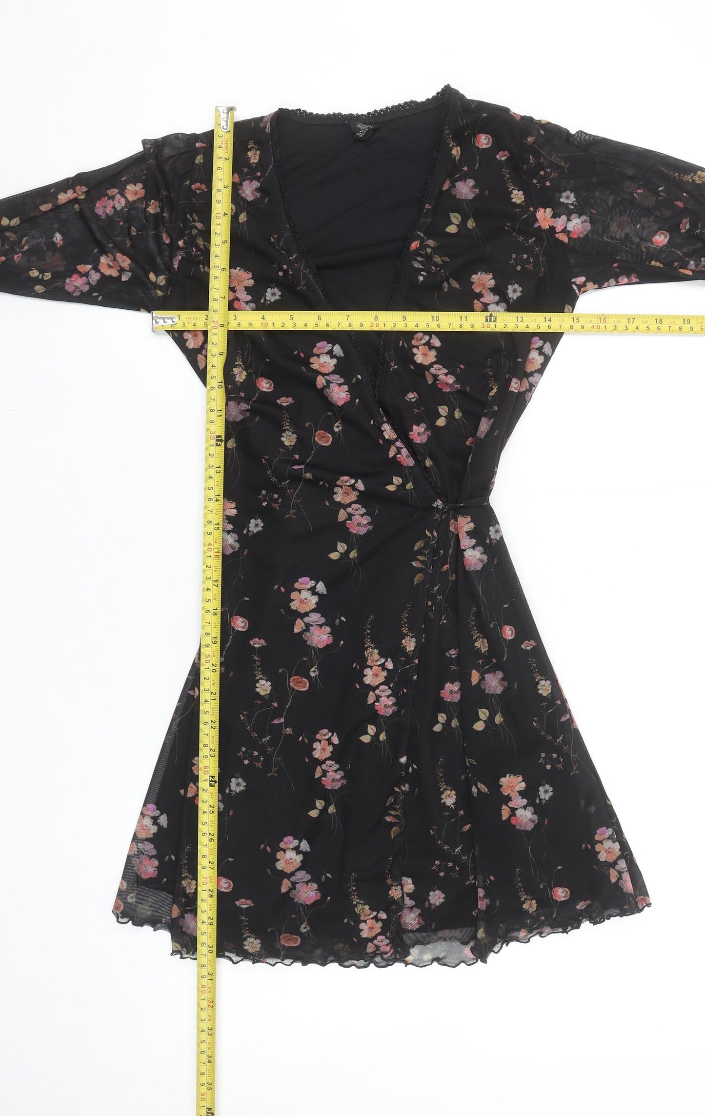 Urban Outfitters Women Black Floral Wrap Dress XS Long Sleeve